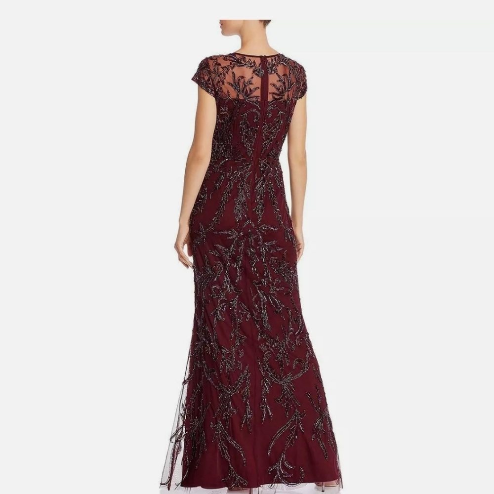 Adrianna Papell Womens Purple Beaded Mermaid Forma